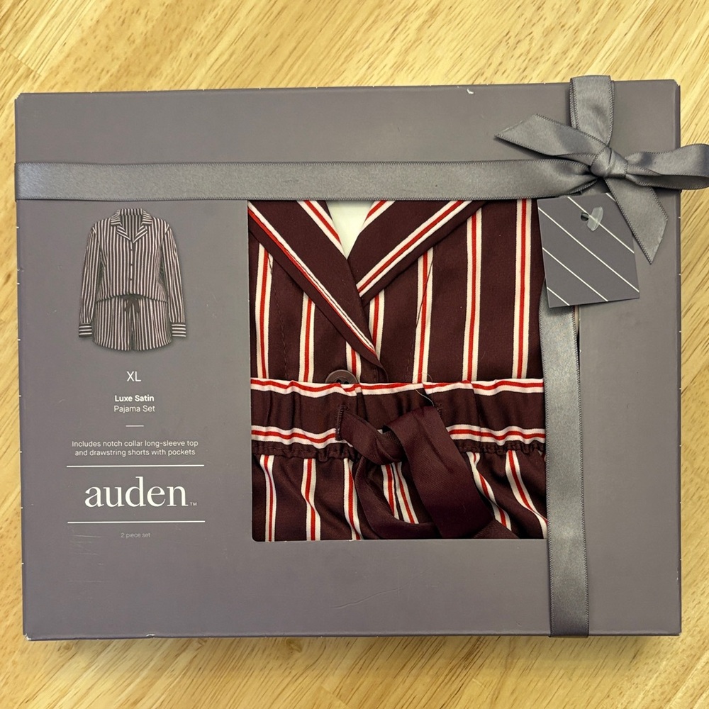 Auden Luxury Collection Burgundy, White, and Red Two Pieces Pajama Set NWT